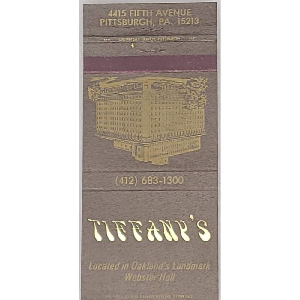 Matchbook Cover Tiffany's Pittsburgh PA In Oakland's Landmark Webster Hall